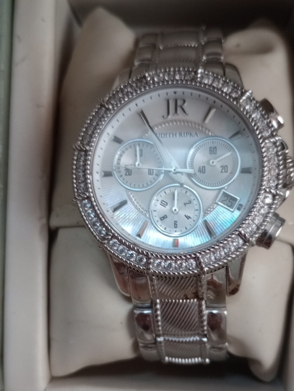 NIB JUDITH RIPKA Silver Stainless Steel Diamonique Accented Women's Watch
